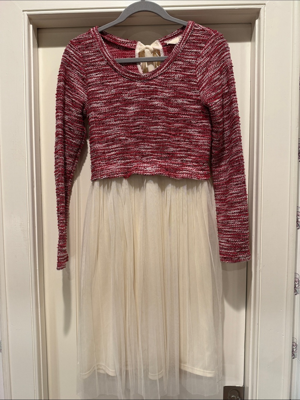 Cream Tulle Dress with Maroon Knit Bodice